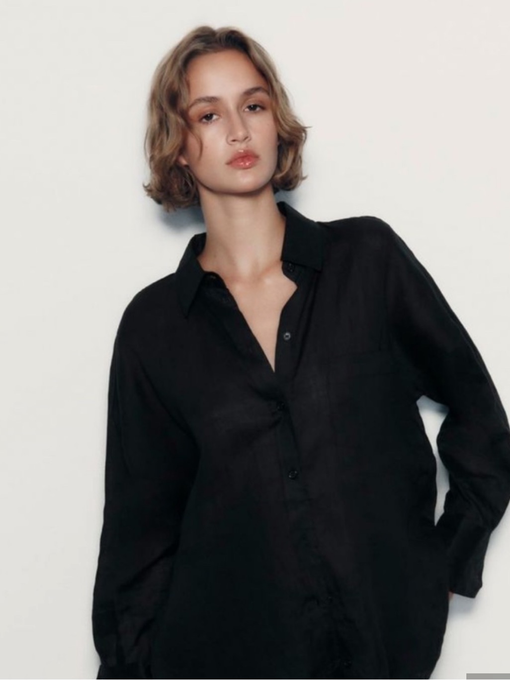 Zara Black Button-Down Linen-Blend Women's Shirt